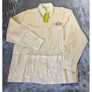 Mojito Collection Oliva Cigars Guayabera Shirt Mens XL Tan Linen NWT Long Sleeve